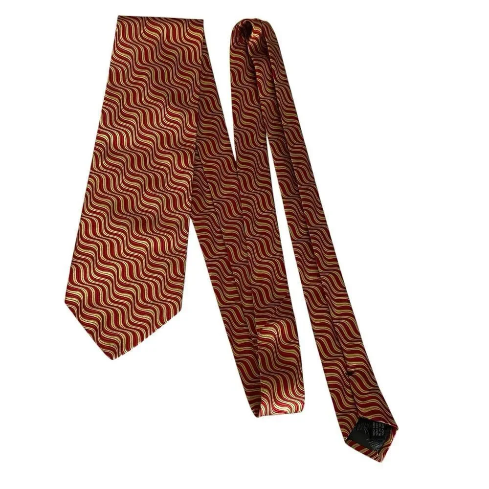Neiman Marcus Silk Tie Necktie Cravat Red Gold Geometric Handmade in Italy